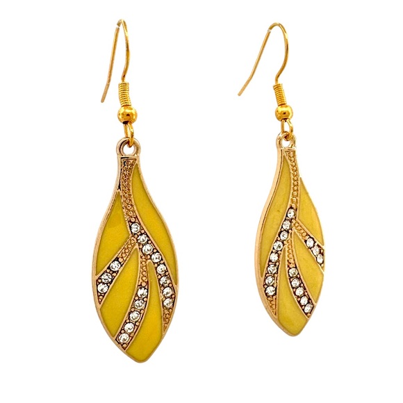 Yellow and Gold Tone Enamel Drop Earrings w/ s925 Sterling Silver Hooks - Picture 1 of 5